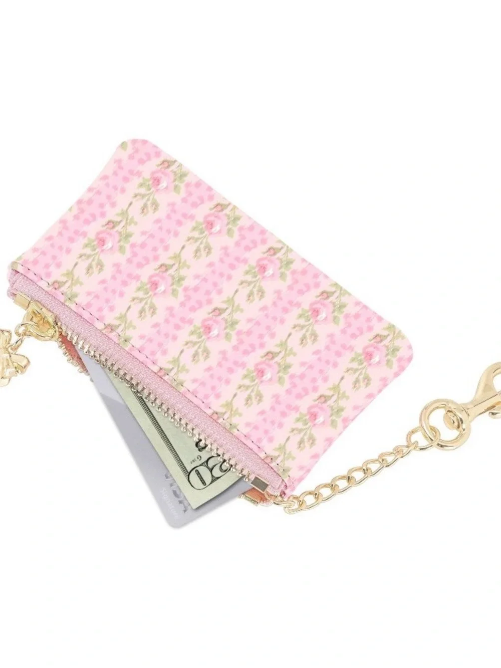 Pink Floral Zip Pouch Keychain wallet